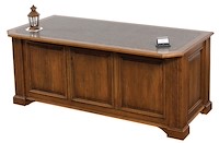 #17523: Executive Desk shown --- Back view - Shown optional Meganite Desktop insert --- Cherry finished with Seely: OCS-104