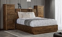 #20445: Headboard Only - Queen shown with #17844: Built-In Drawer Box (add in place of standard rail)  --- Oak finished with Carbon: FC-50240