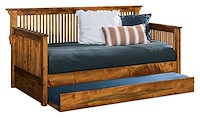#22019: Mission Day Bed  shown with #17842: Trundle with Casters - Twin  --- Shown With Trundle Pulled Out --- Br Maple finished with Golden Pecan: FC-41610