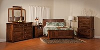 #17760: Bed - Queen shown --- Room setting shown --- Br Maple finished with Acorn: FC-11725