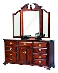 #2391: Tri-Mirror shown with #2390: 72" Dresser  --- Cherry finished with Acres: OCS-106