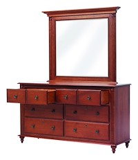 #2564: Dresser shown with #2544: Mirror  --- Shown open  --- Cherry finished with Washington: OCS-107