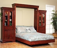 #2597: Queen shown --- Shown open with #2603 Bookcase on Left, #2604 Bookcase on right --- Cherry finished with Laura