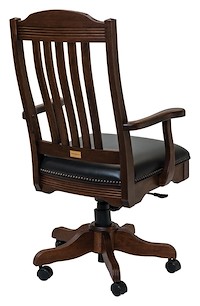 #28291: Royal Desk Arm Chair shown --- Back View Shown and with optional Leather --- Oak finished with Rich Tobacco: OCS-228