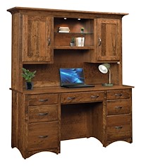 #29256: Double Pedestal shown with #40709: Hutch Top - For Double Pedestal Desk  --- Sap Cherry finished with Tanbark: FC-7136