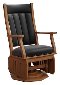 #30032: Swivel Glider - Platform Base - Slat Sides shown --- Shown with optional Leather --- Oak finished with Seely: OCS-104