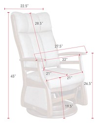 #30039: High Back Swivel Glider - Wood Arms shown --- Shown with Dimensions