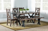 #30939: Laredo Trestle Table shown --- Room Setting with Bench and Denver Side Chair --- Rough Sawn Wormy Maple
