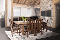#30949: Orewood Trestle Table shown --- Shown in Room Setting --- Rough Sawn Wormy Maple