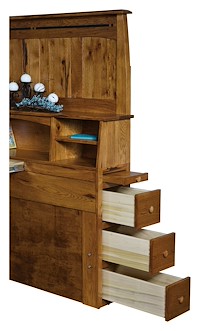 #31065: Boulder Creek - Bookcase shown --- Shown open - Standard features on both sides of headboard --- Rs Hickory finished with Golden Pecan: FC-41610