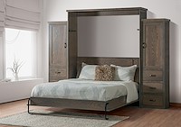 #31304: Murphy Bed shown with #31310: Add: Tall Side Cabinet  --- Shown open with One Tall Side Cabinet on each side --- Oak