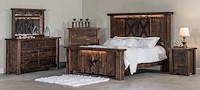 #31581: Vandella - Taller HB shown --- Room Setting Shown and with optional lights --- Rustic Rough-sawn Brown Maple finished with Almond: FC-42000