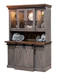 #31905: Hutch - 4 door - 60 Wide shown --- Roughsawn tops and shiplap. Premium finish. --- Br Maple 