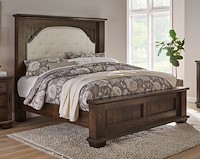 #41131: Bed - King shown --- Shown With Fabric Panel in Headboard, C2-12 Antartic Fabric --- Oak finished with Charwood: FC-50241