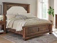 #41131: Bed - King shown --- Shown With Fabric Panel in Headboard, C2-12 Antartic Fabric --- Oak finished with Charwood: FC-50241