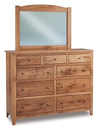 #41287: Dresser - 9 Drawer - 58W x 45H shown with #41291: Dresser Mirror - 41.5W x 30H  --- Rs Hickory finished with Almond: FC-42000