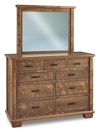 #41321: Dresser - 9 Drawer - 60.5W x 45.25H shown with #41328: Dresser Mirror - Beveled - 44.5W x 37H  --- Rustic Rough-sawn Brown Maple finished with Sandstone: D-22N08963