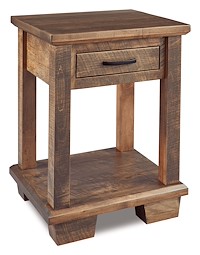 #41332: Nightstand - 1 Drawer with opening - 23.5W x 31H shown --- Rustic Rough-sawn Brown Maple finished with Sandstone: D-22N08963