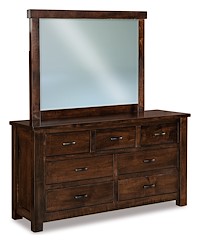 #41333: Dresser - 7 Drawer - 61W x 33.75H shown with #41335: Dresser Mirror - Beveled - 46W x 38H  --- Br Maple finished with Old Museum: FC-47276