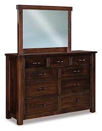 #41334: Dresser - 9 Drawer - 61W x 43.75H shown with #41338: Dresser Mirror - Beveled - 42.5W x 32.25H  --- Oak finished with Old Museum: FC-47276