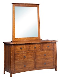 #42462: 7 Drawer Dresser shown with #42464: Dresser Mirror  --- QSWO finished with Golden Brown: CF-10901