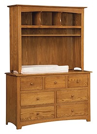 #42489: 7 Drawer Dresser shown with #42492: Hutch Top  --- Shown with #295 Contoured Changing Pad --- Oak finished with S-14: OCS-108 *DISCONTINUED*