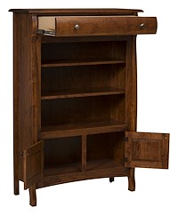 #42499: Bookcase with Drawer shown --- Shown open and with Premium Finish --- Sap Cherry 