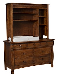 #42503: 7 Drawer Dresser shown with #42506: Hutch Top  --- Shown with premium Finish, #42646 Contoured Changing Table Pad --- Sap Cherry 