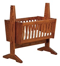 #42650: Mission Baby Cradle - with Pad shown --- Shown with #285 Cradle Pad --- Oak finished with Old World: FC-5190