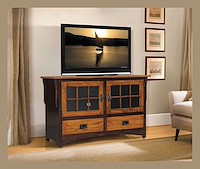 #43519: 49.5" Wide shown --- Elm doors and drawer fronts with OCS Michaels 113, Shown in a Room Setting --- Br Maple finished with Onyx: OCS-230